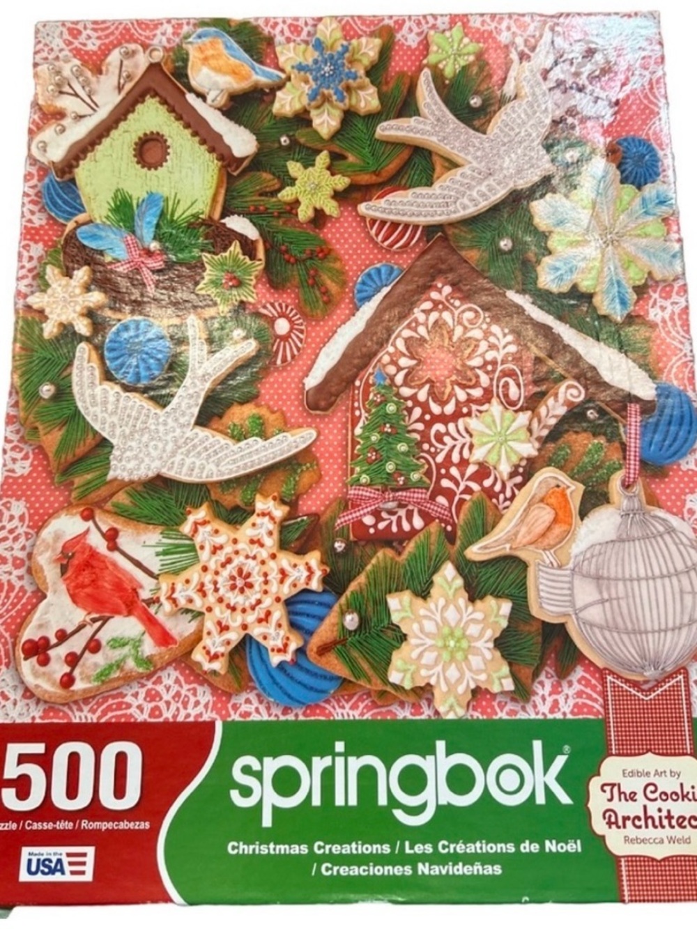 Springbok 500-Piece Christmas Creations Puzzle - Red, Green, Blue - Complete
